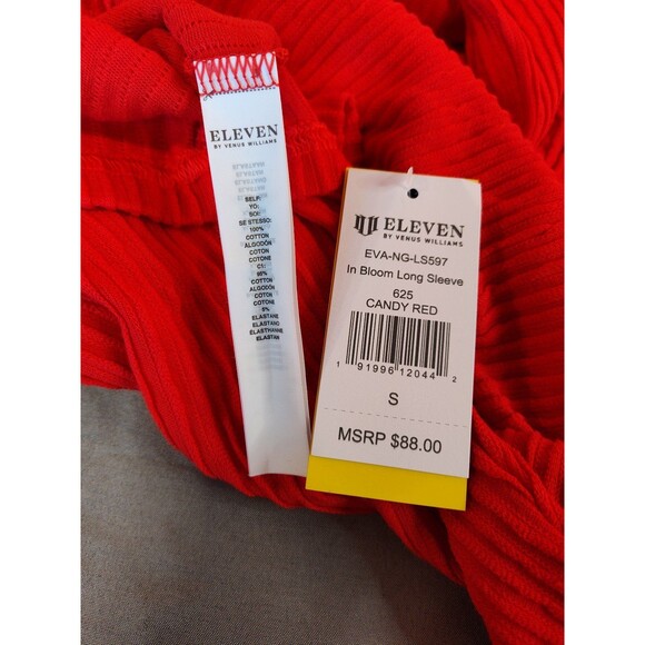 Women's Eleven by Venus Williams In Bloom Long Sleeve Top Hood Candy Red Small - Picture 7 of 7